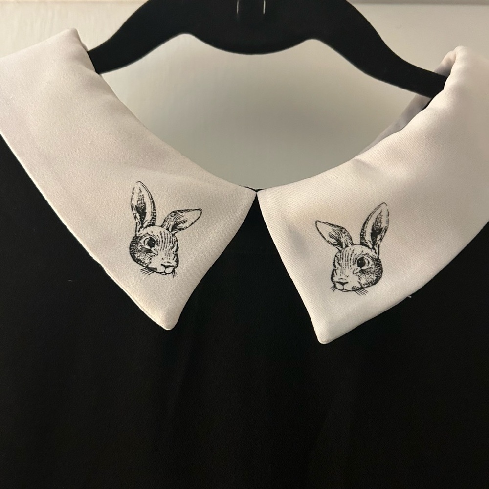 BLACK SHIFT DRESS WITH BUNNY COLLAR